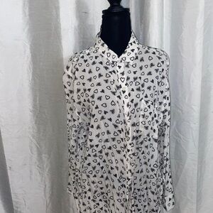 Grand & Greene White Button Down Shirt with Black Heart Pattern